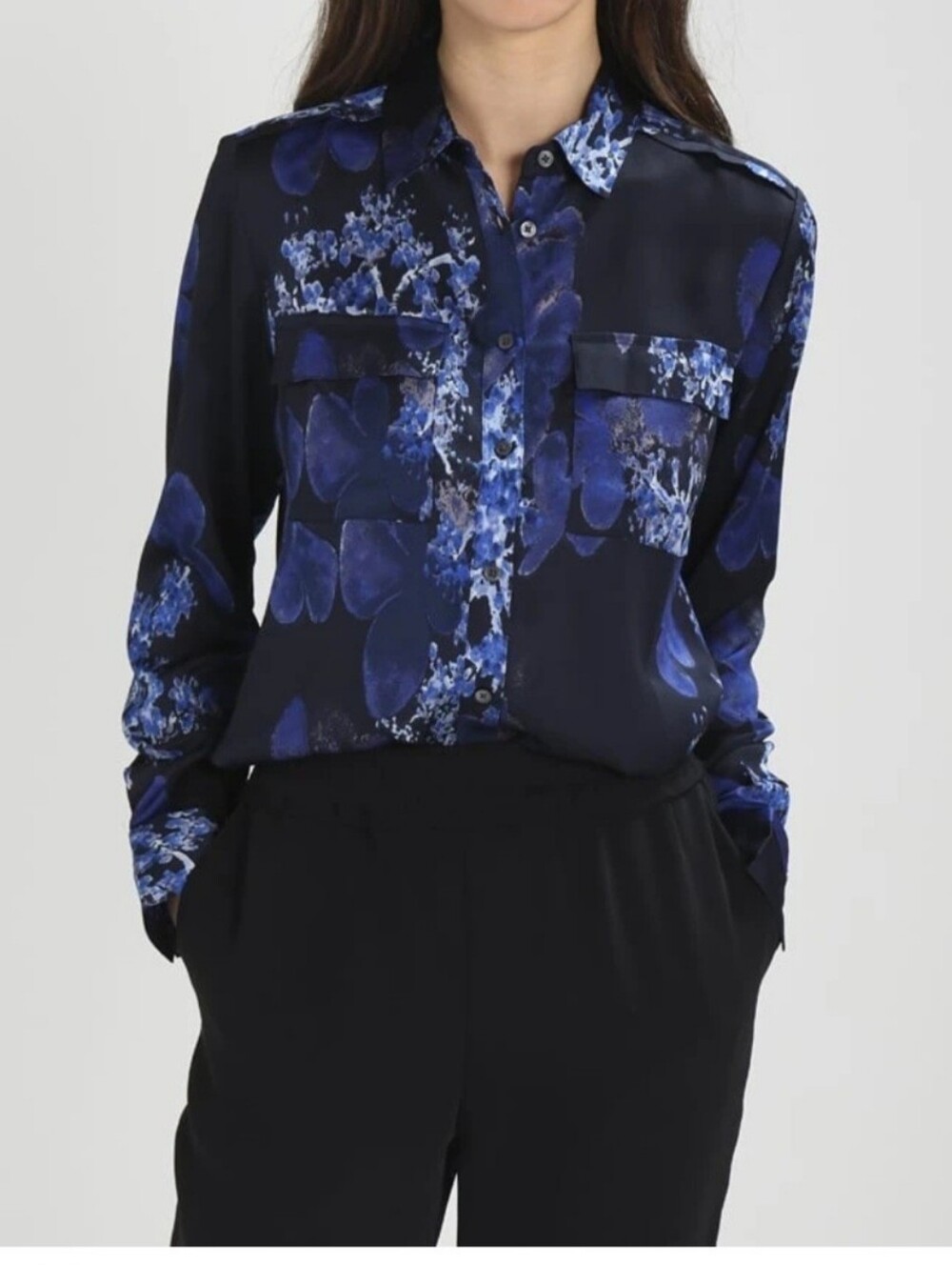 Banana Republic Dillon Navy and Black Print Blouse